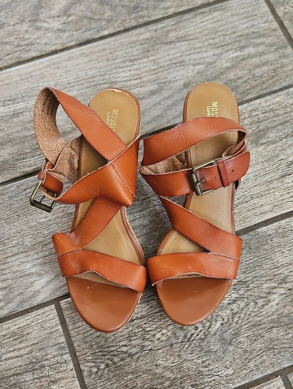 Mossimo Supply Co. Tan Leather Cork Wedge Sandals Size 8